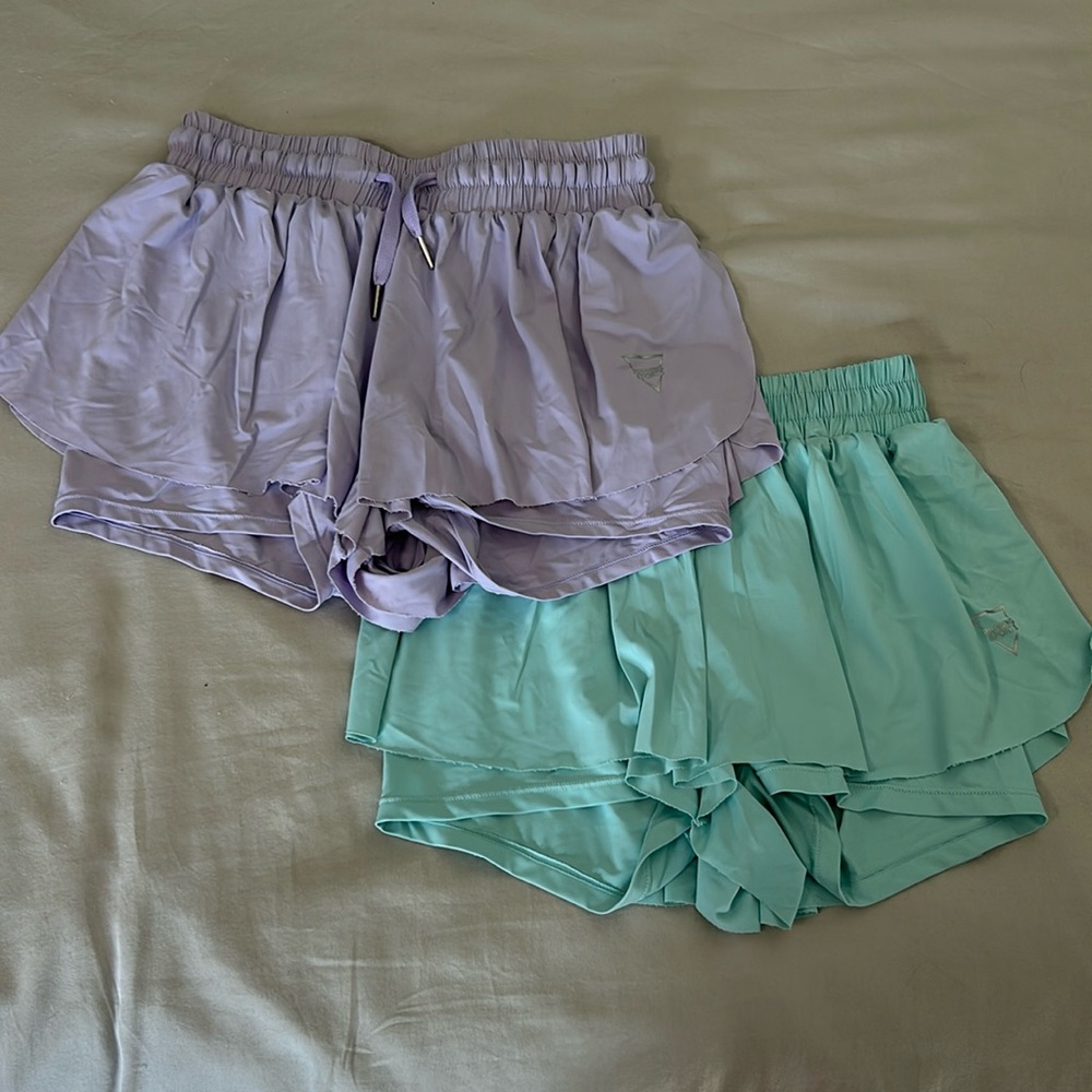 purple and teal running shorts!